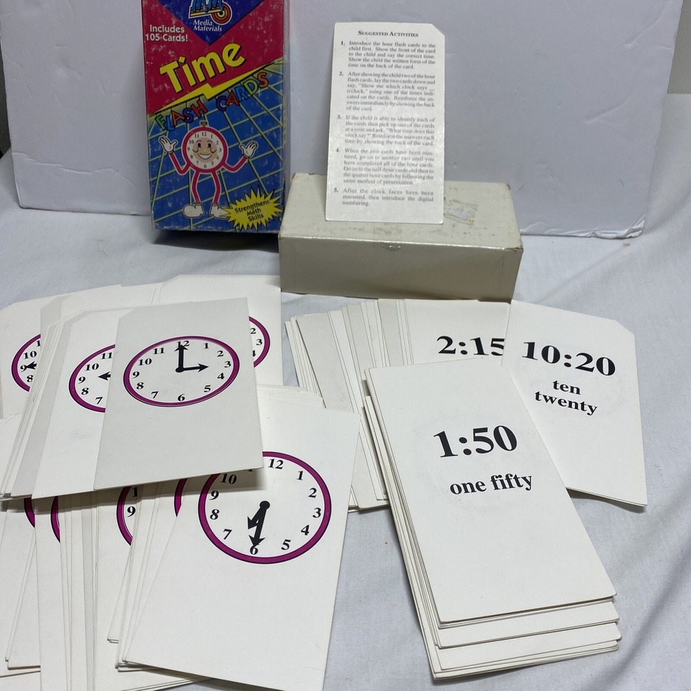 Vtg 1993 Media Materials Time Flash Cards Time Telling 105 cards